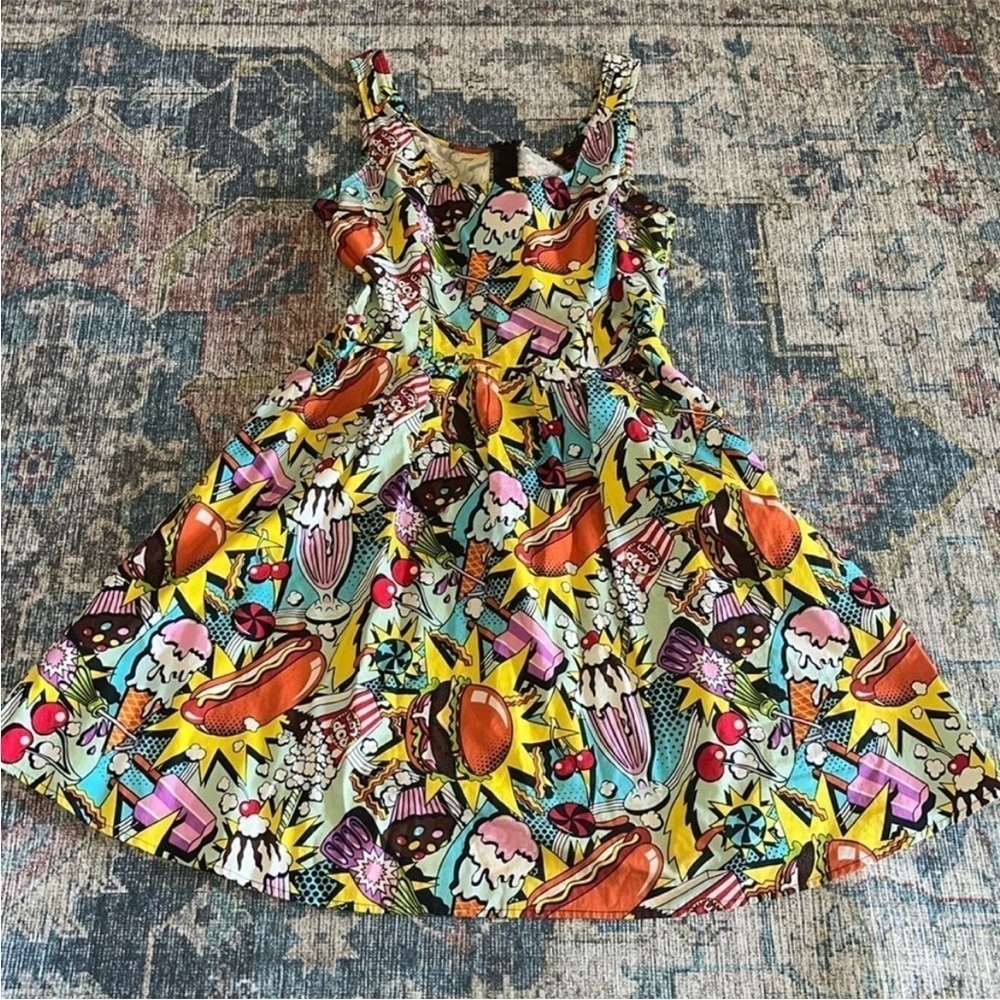 Hot Topic Multicolor Graphic Print Midi Dress - Yellow, Orange, Purple, Blue - Picture 2 of 6